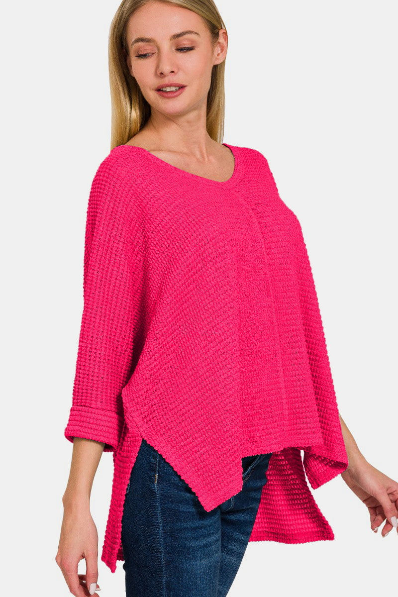 Kaia V-Neck High-Low Jacquard Knit Top