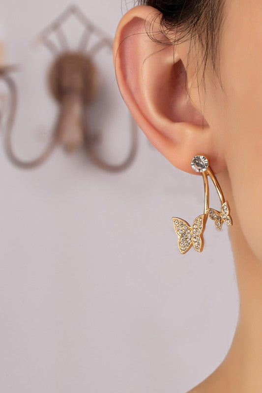 Pave Rhinestone Butterfly Earrings