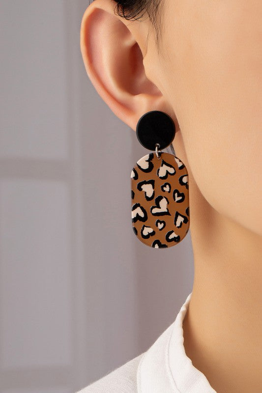 Leopard Print Oval Drop Earrings