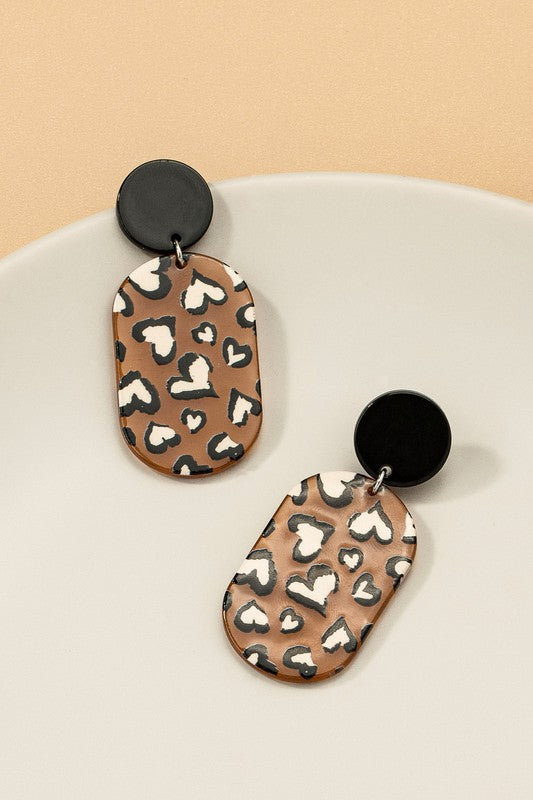 Leopard Print Oval Drop Earrings