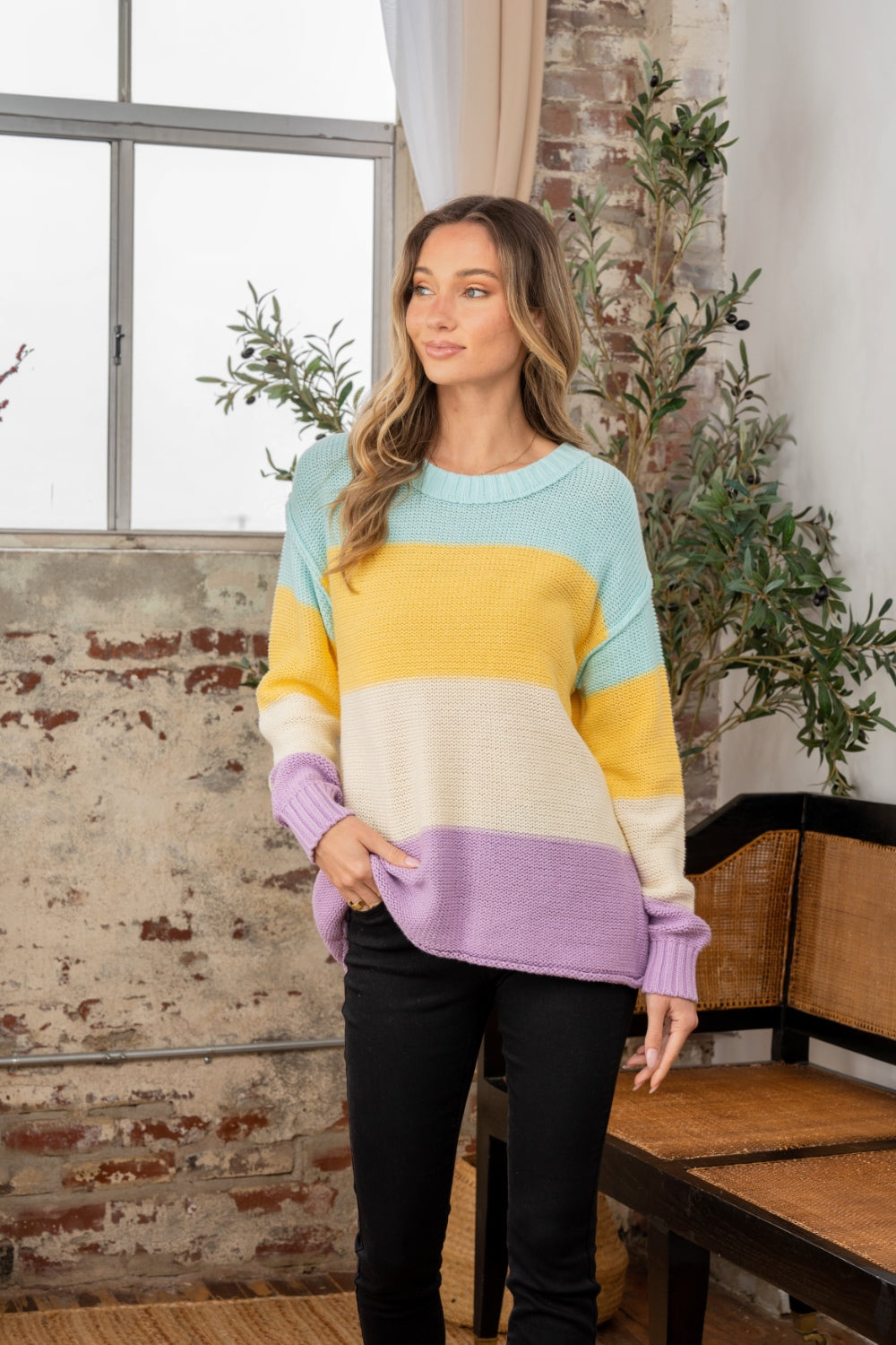 Molly Color Block Exposed Seam Sweater