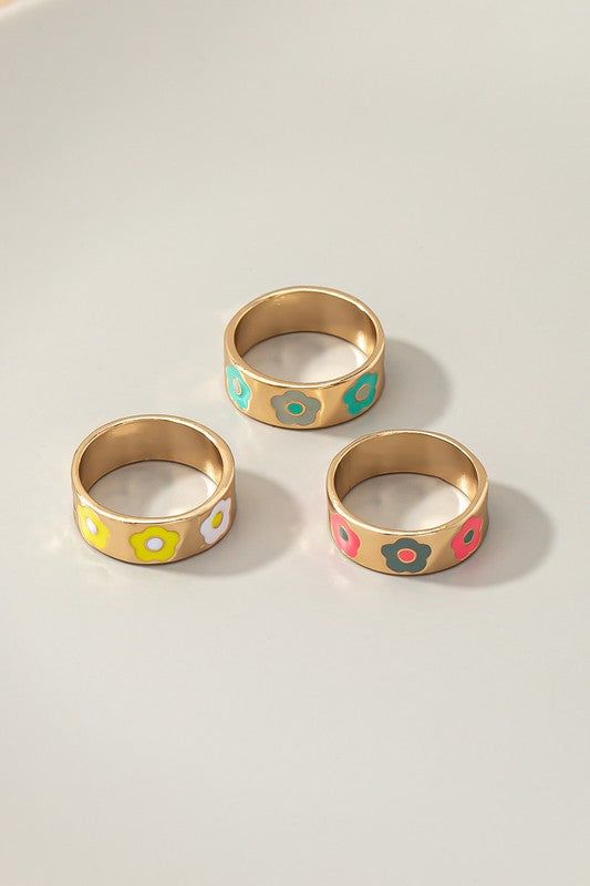 Set of three Flower band rings