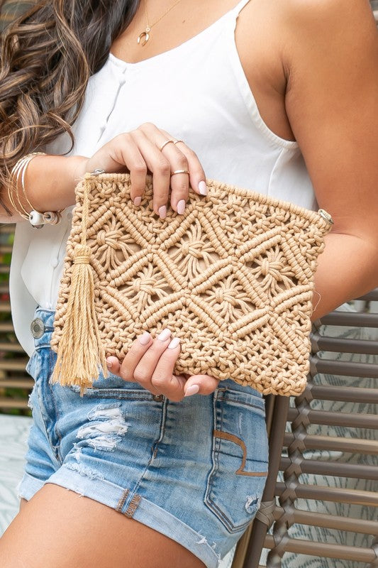 Willow Macrame Tassel Clutch