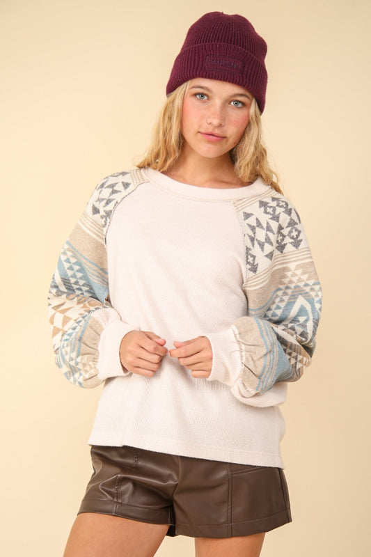 Ilia Printed Long Sleeve Round Neck Knit Top