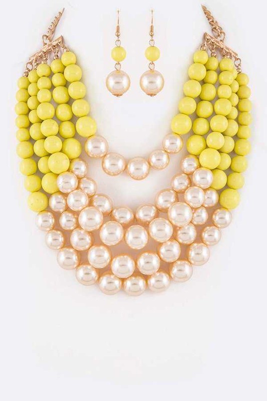 Calista 2 Tone Layered Pearls Necklace Set