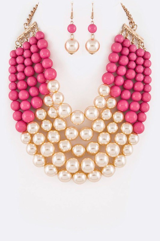 Calista 2 Tone Layered Pearls Necklace Set
