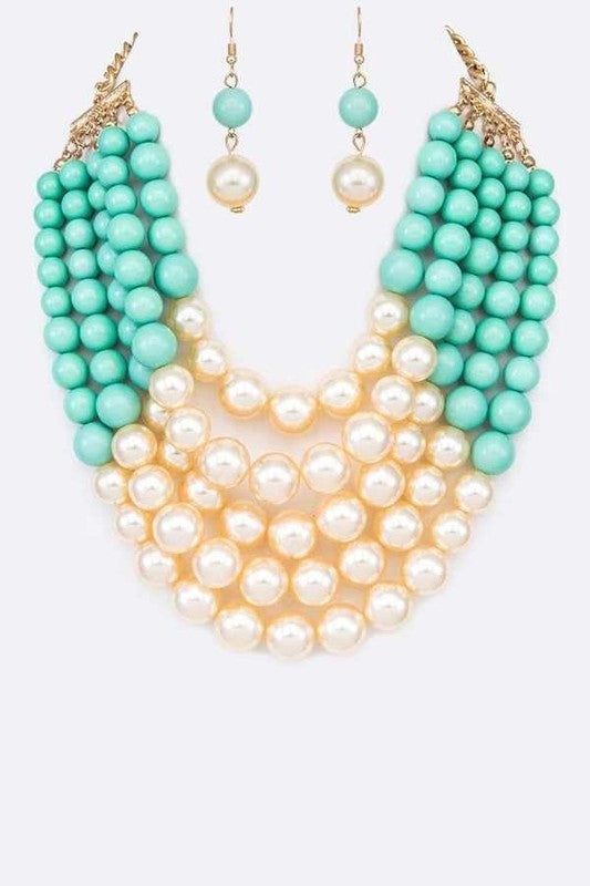 Calista 2 Tone Layered Pearls Necklace Set