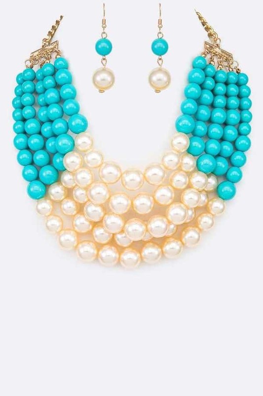 Calista 2 Tone Layered Pearls Necklace Set