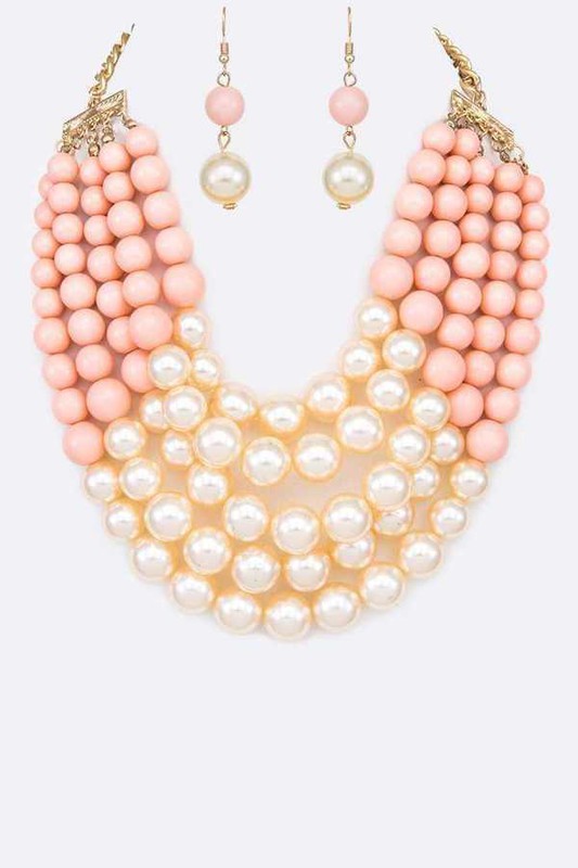 Calista 2 Tone Layered Pearls Necklace Set