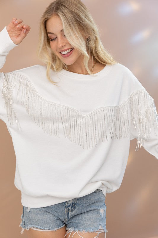 Rhona Rhinestone Fringe Pullover