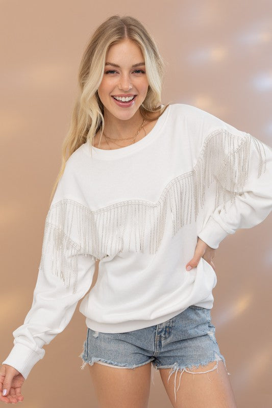 Rhona Rhinestone Fringe Pullover