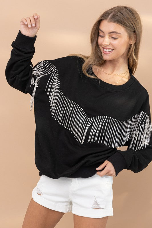 Rhona Rhinestone Fringe Pullover