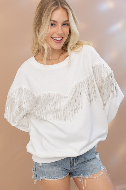 Rhona Rhinestone Fringe Pullover