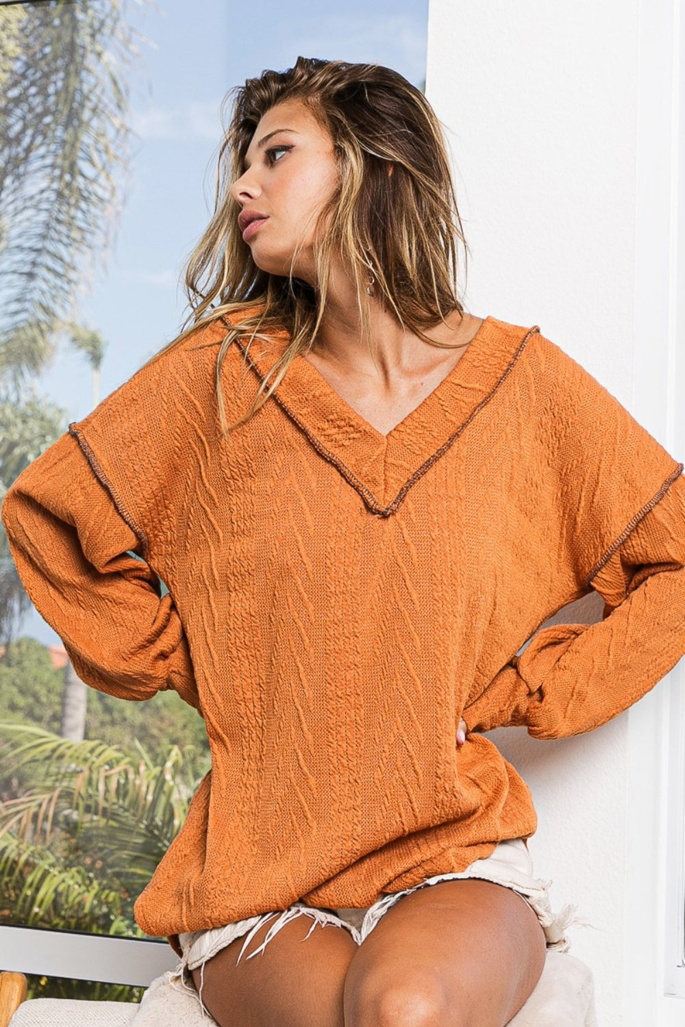 Arlene Textured Drop Shoulder Knit Top