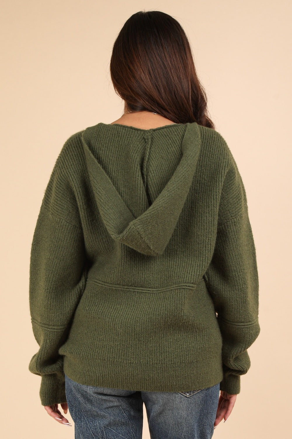 Luna Drop Shoulder Hooded Sweater in Olive