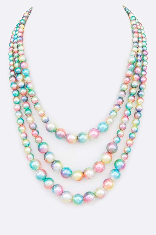 Mixed Color Layered Pearl Necklace