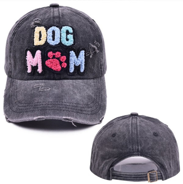 Dog Mom Chenille Patch Distressed Cap