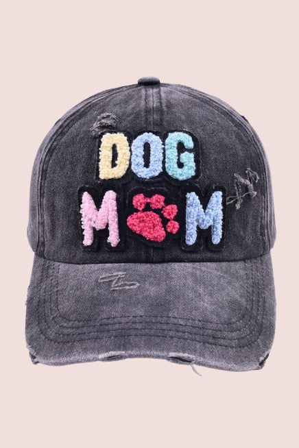 Dog Mom Chenille Patch Distressed Cap