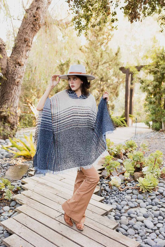 Brisa Herringbone Frayed Poncho