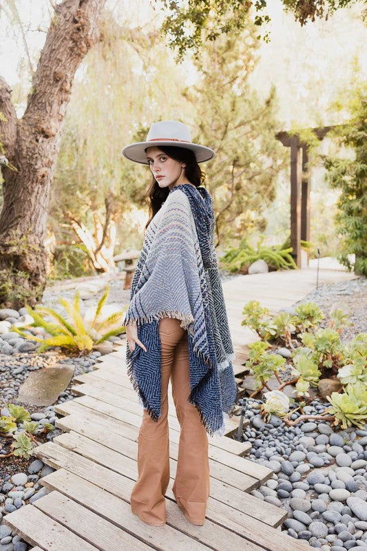 Brisa Herringbone Frayed Poncho