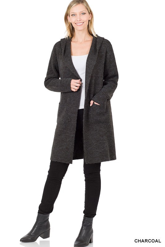 Greta Hooded Open Front Cardigan