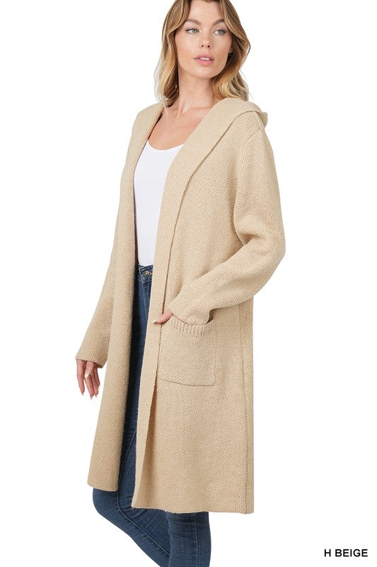 Greta Hooded Open Front Cardigan