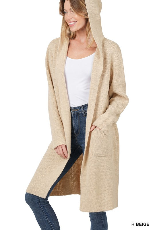 Greta Hooded Open Front Cardigan