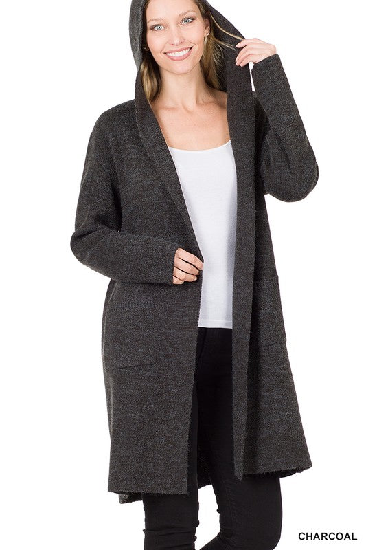 Greta Hooded Open Front Cardigan