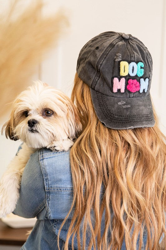 Dog Mom Chenille Patch Distressed Cap