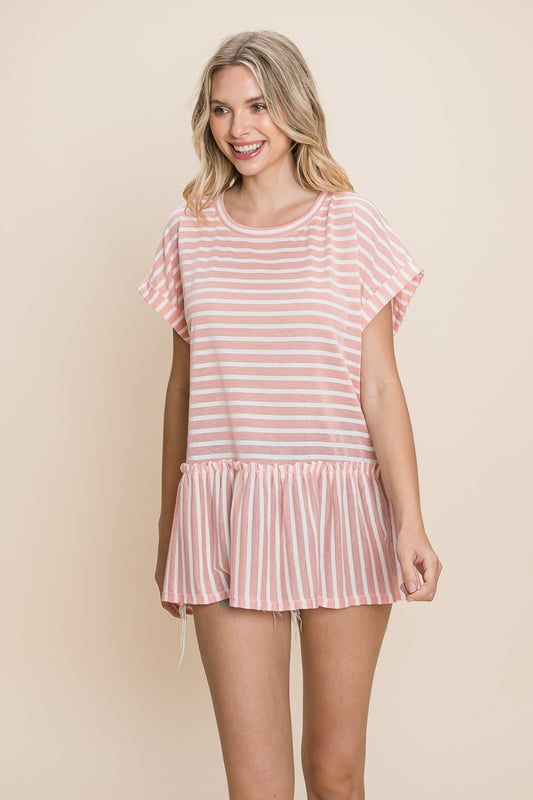 Anel Striped Ruffled Short Sleeve Top