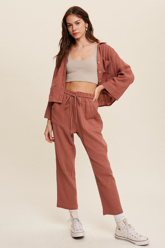 Robyn Long Sleeve Button Down Top and Pants Set