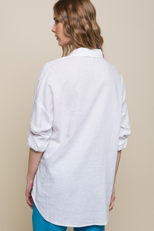 Susana Linen Oversized Double Pocket Button Down Shirt