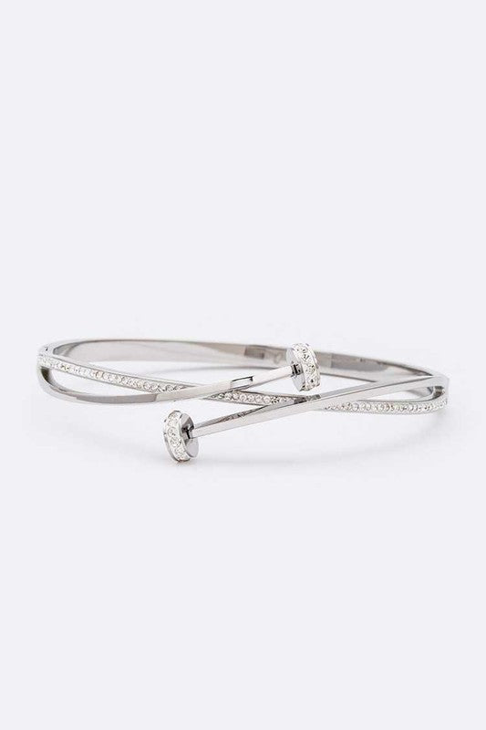 Crystal Pave Nail Designed Stainless Steel Bangle