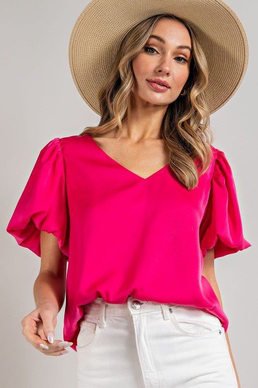 Davina V-Neck Puff Sleeve Top