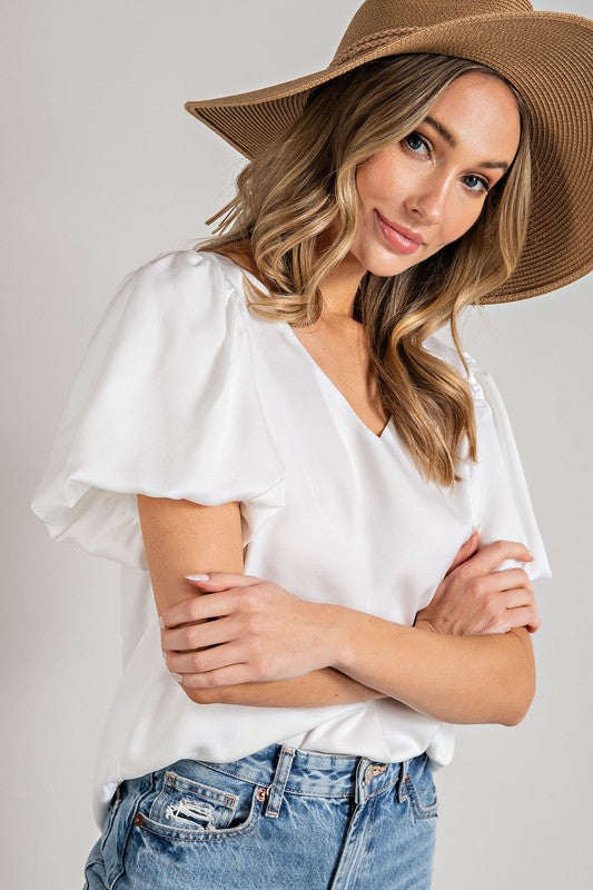 Davina V-Neck Puff Sleeve Top