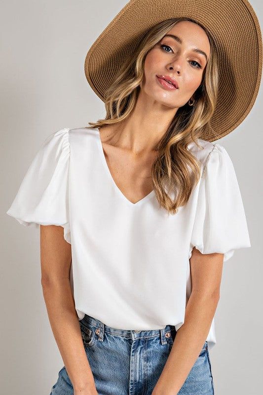 Davina V-Neck Puff Sleeve Top