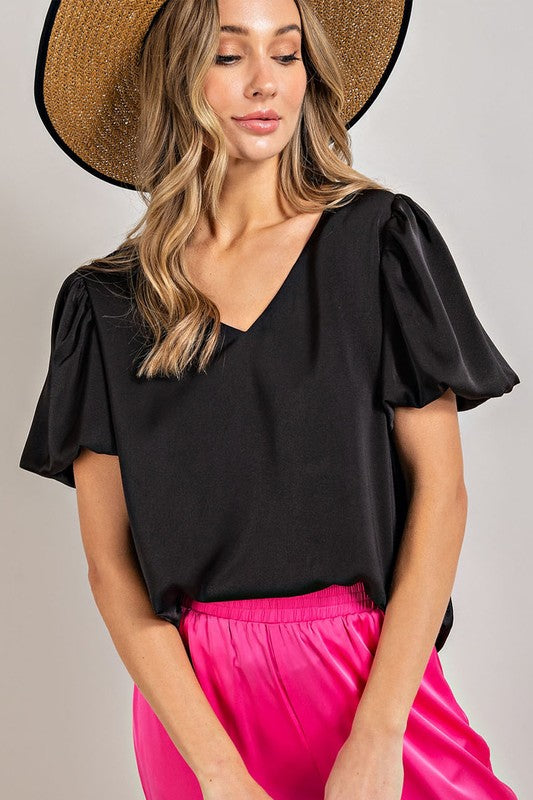 Davina V-Neck Puff Sleeve Top