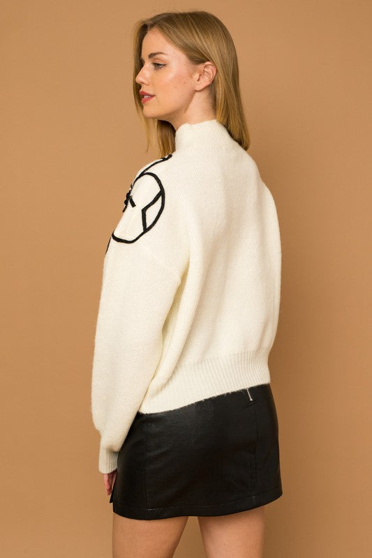 Kristelle Flower Embroidery Mock Neck Sweater