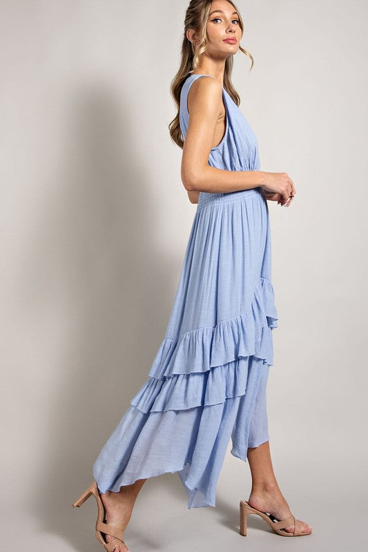 Pia V-Neck Ruffle Maxi Dress