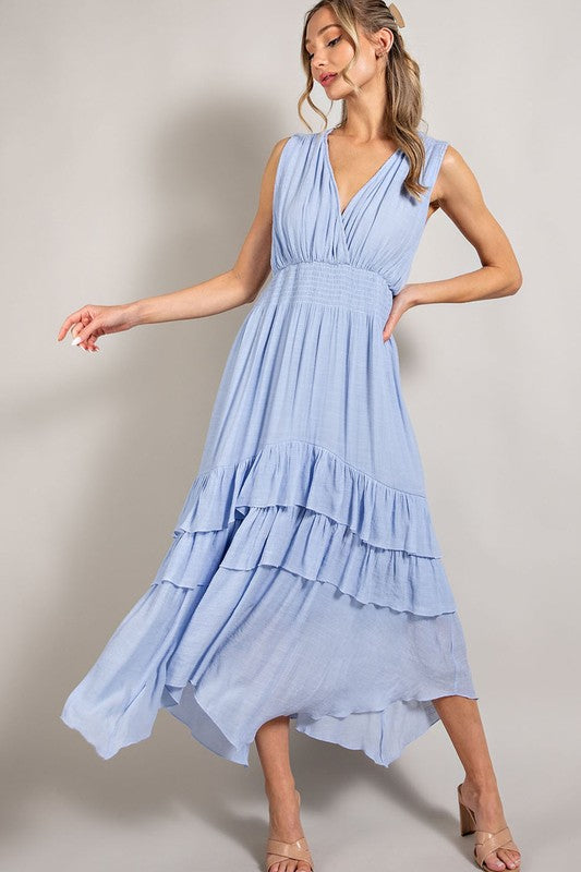 Pia V-Neck Ruffle Maxi Dress