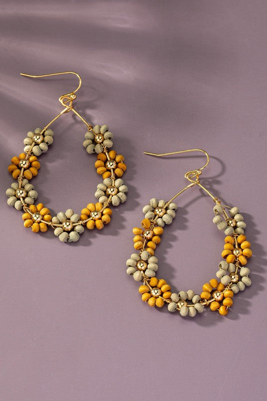 Beaded Floral Hoop Earrings Handmade