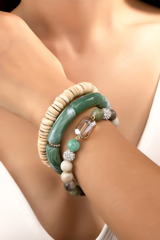 Semi Precious Stone and Wood Bead Bracelets