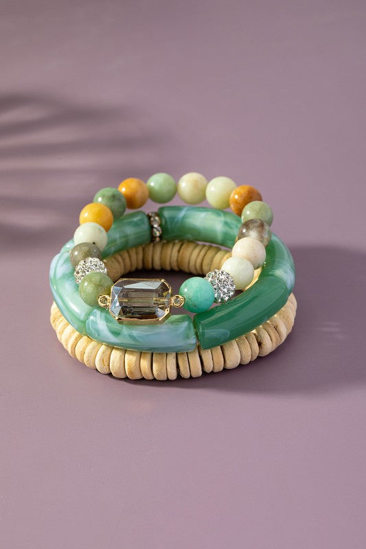 Semi Precious Stone and Wood Bead Bracelets