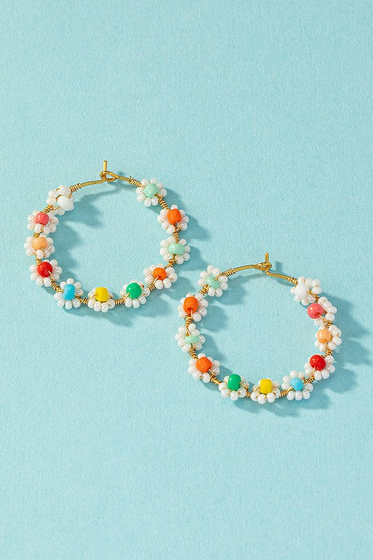 HandMade Mini Seed Bead Flower Hoops