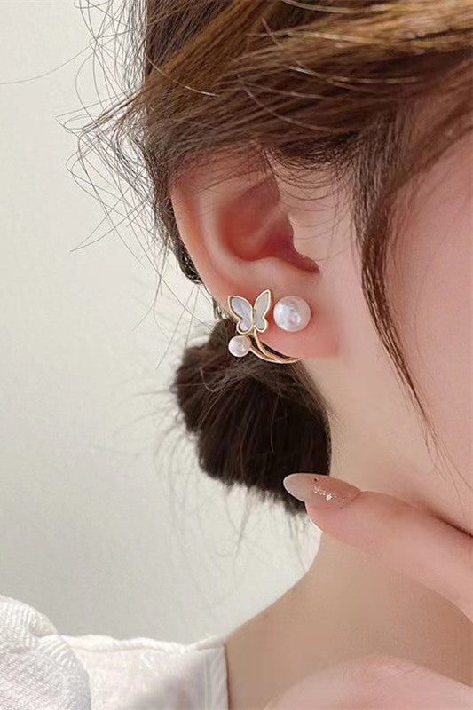 Pearl Stud and Butterfly Ear Jacket