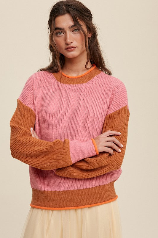 Reese Color Block Ribbed Knit Sweater