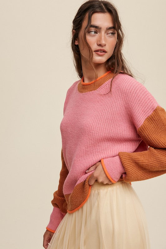 Reese Color Block Ribbed Knit Sweater