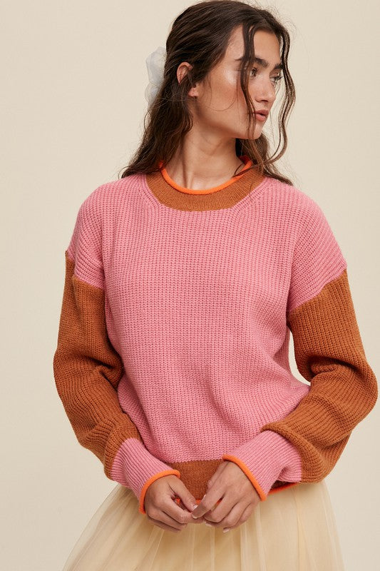 Reese Color Block Ribbed Knit Sweater