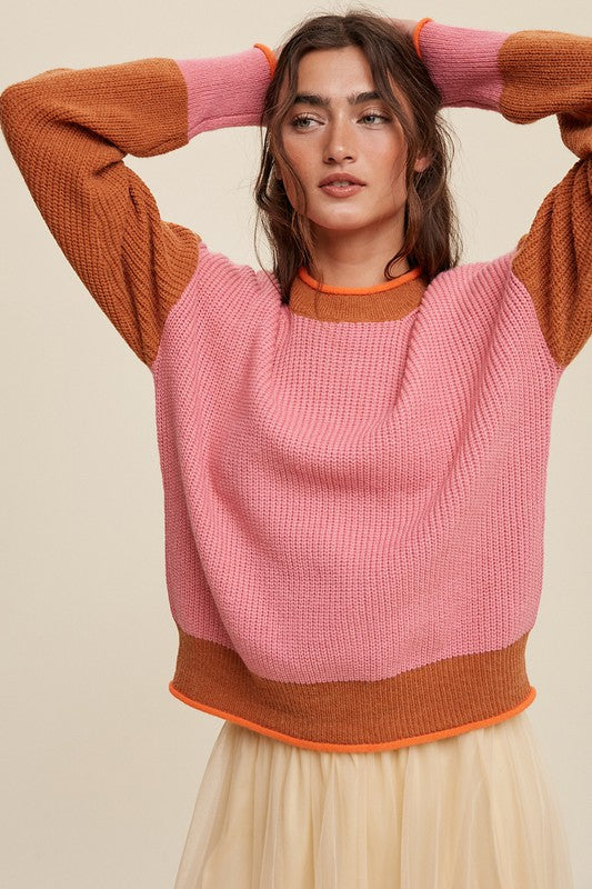 Reese Color Block Ribbed Knit Sweater