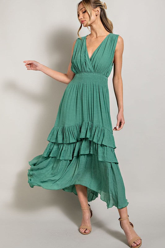 Pia V-Neck Ruffle Maxi Dress